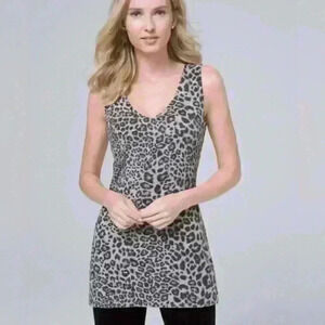 WHBM Sweater Gray Cozy Knit Leopard Print Tank, Size Small